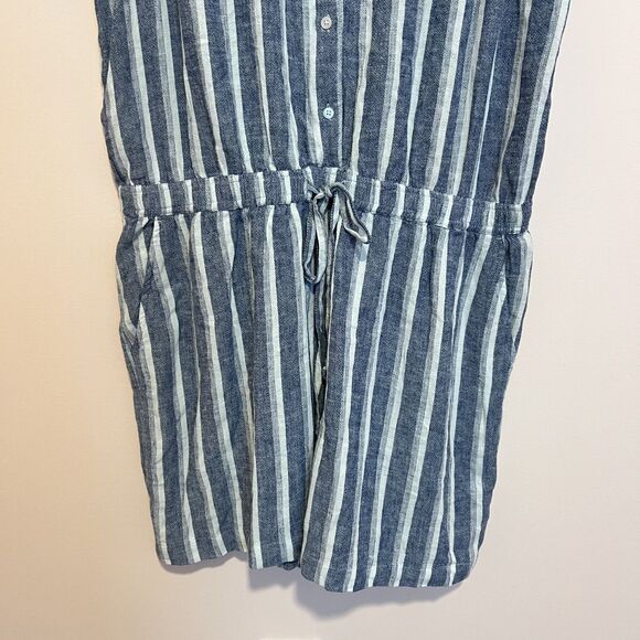 NWT Loft Blue & White Striped Button Up Romper Linen Women's Size 14 - Picture 7 of 10